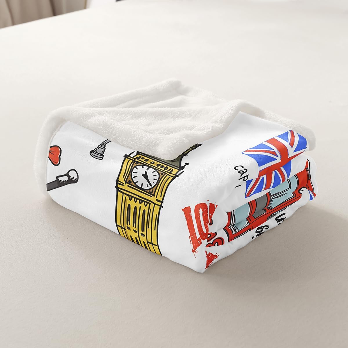 Feelyou Kids Big Ben Plush Blanket Cartoon Famous Telephone Booth Fleece Blanket for Sofa Couch Cute Retro UK Theme Sherpa Throw Blanket Ultra Soft London Decor Fuzzy Blanket Throw 50"x60"
