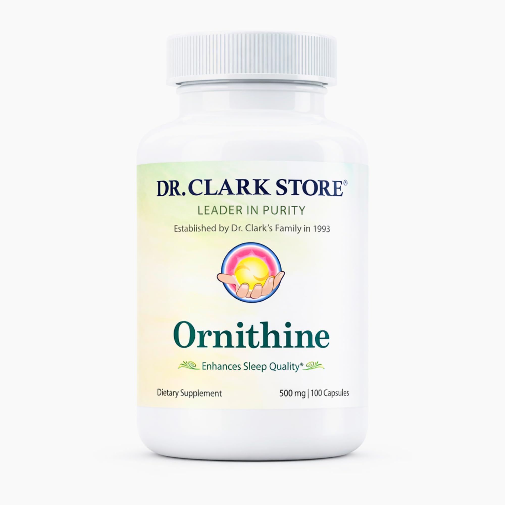 Dr Clark Ornithine Dietary Supplement - Gluten Free, Natural Sleep Aid, Promotes Protein Metabolism, Cleansing and Detoxification, 500mg, 100 Gelatin Capsules
