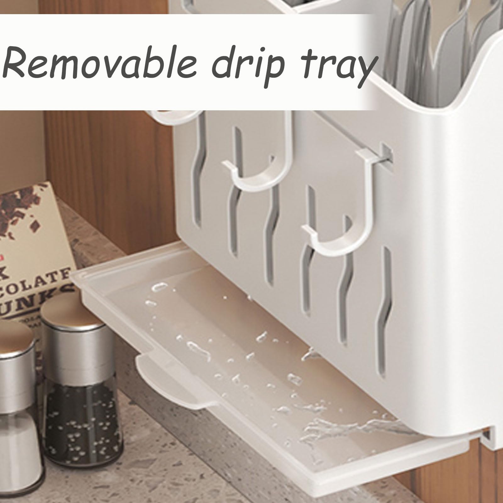 Soporte para utensilios de pared, organizador de cocina colgante con ganchos para cuchillos, palillos, cubiertos, tenedores, cucharas y toallas, elegante organizador de almacenamiento negro