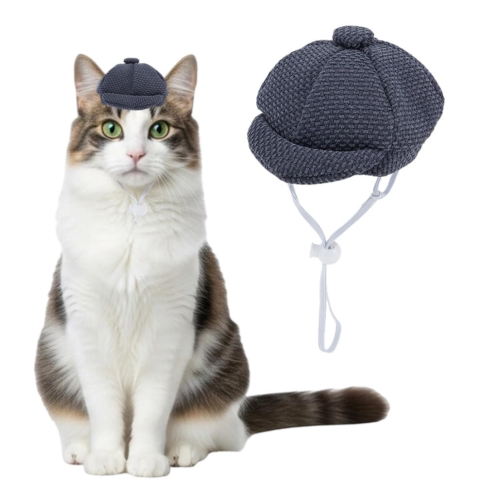GORGECRAFT Dog Beret Hat Blue Polyester French Artist Beanie Pet Cats Headband Caps Hat Puppy Costume Hair Accessories with Adjustable Chin Strap for Christmas Birthday Photo Props