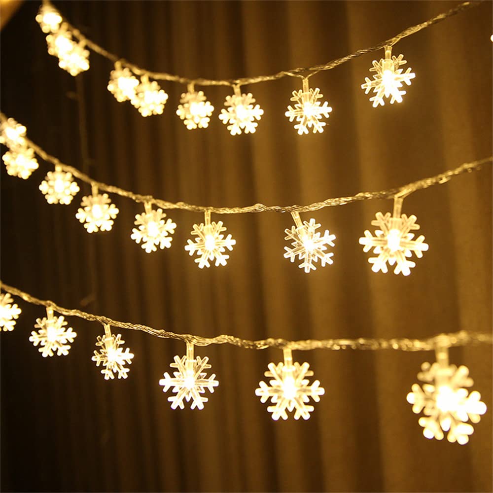 Christmas Snowflake String Lights Battery Powered,2/3/6M Christmas Winter Decor String Lights 10/20/40 LED Fairy Lights for Xmas Garden Terrace Bedroom Party Decorations (Warm Light, 6m 40lights)