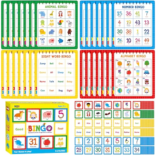 Family Bingo Game, Alphabet Animal Sight Word and Number Bingo