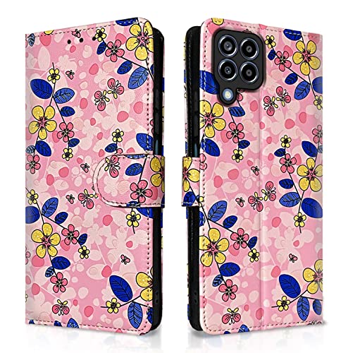 Pikkme Samsung Galaxy M12 / F12 / A12 Flip Cover for Girls Leather Finish | Inside TPU with Card Pockets | Wallet Stand and Shock Proof | Complete Protection Flip Case (Pink Flower)- Best and cheap mobile covers in India