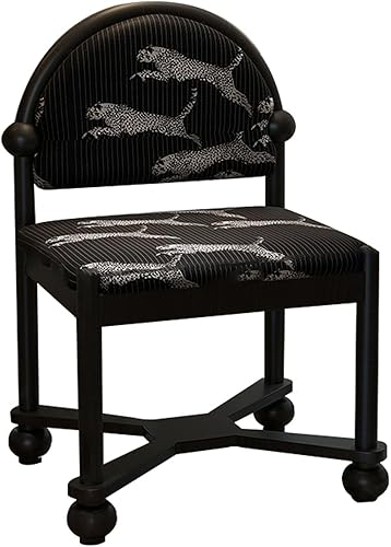 JKGHK Wooden Dining Chairs, Home Dining Room Kitchen Chairs, Fabric Upholstered Kitchen Side Chair, Retro Curved Backrest Living Room Chair for