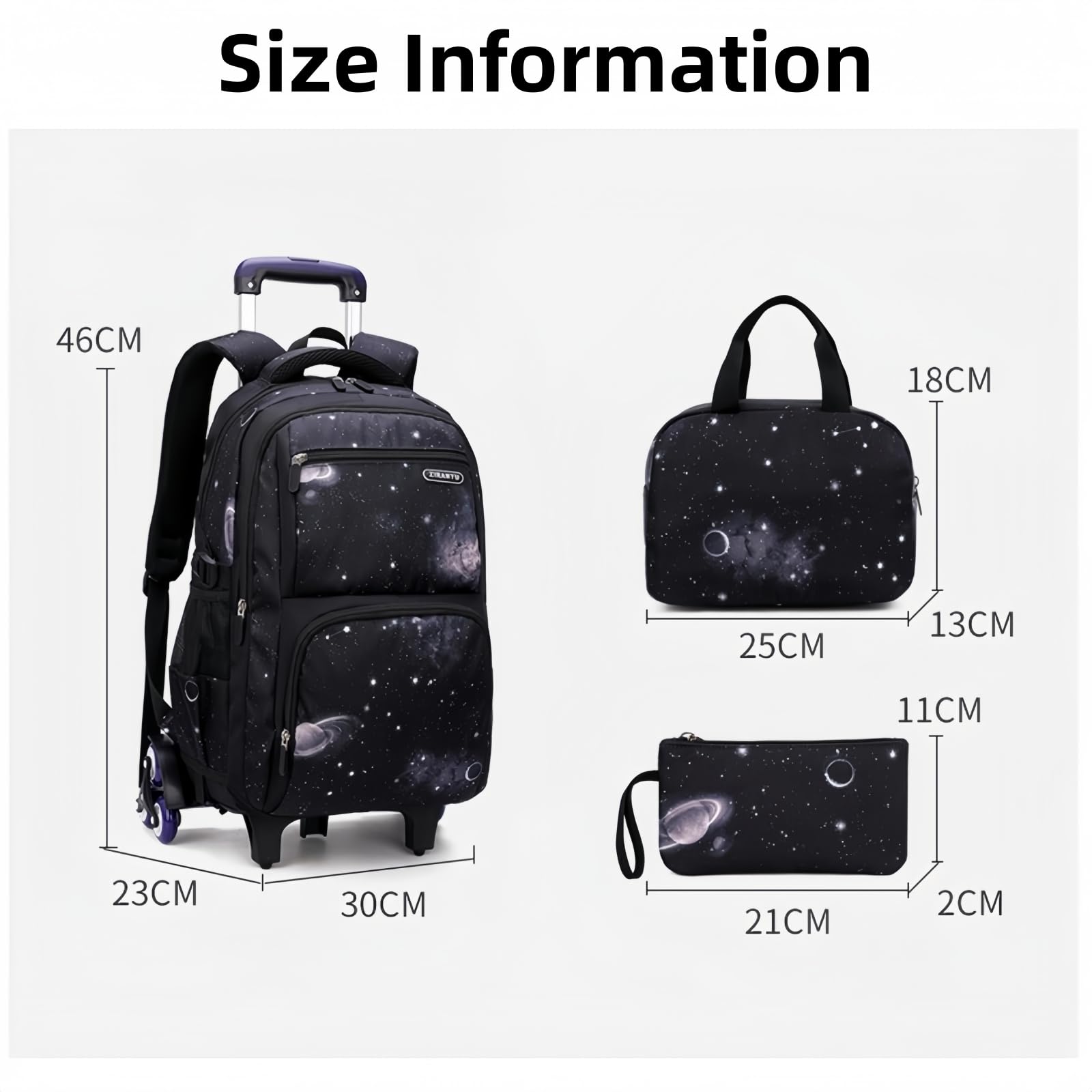 Jungen Schultaschen mit Rollen, Grundschule Trolley Rucksäcke mit Lunch Tasche Federmäppchen 3-Teiliges Schultaschen-Sets für Kinder