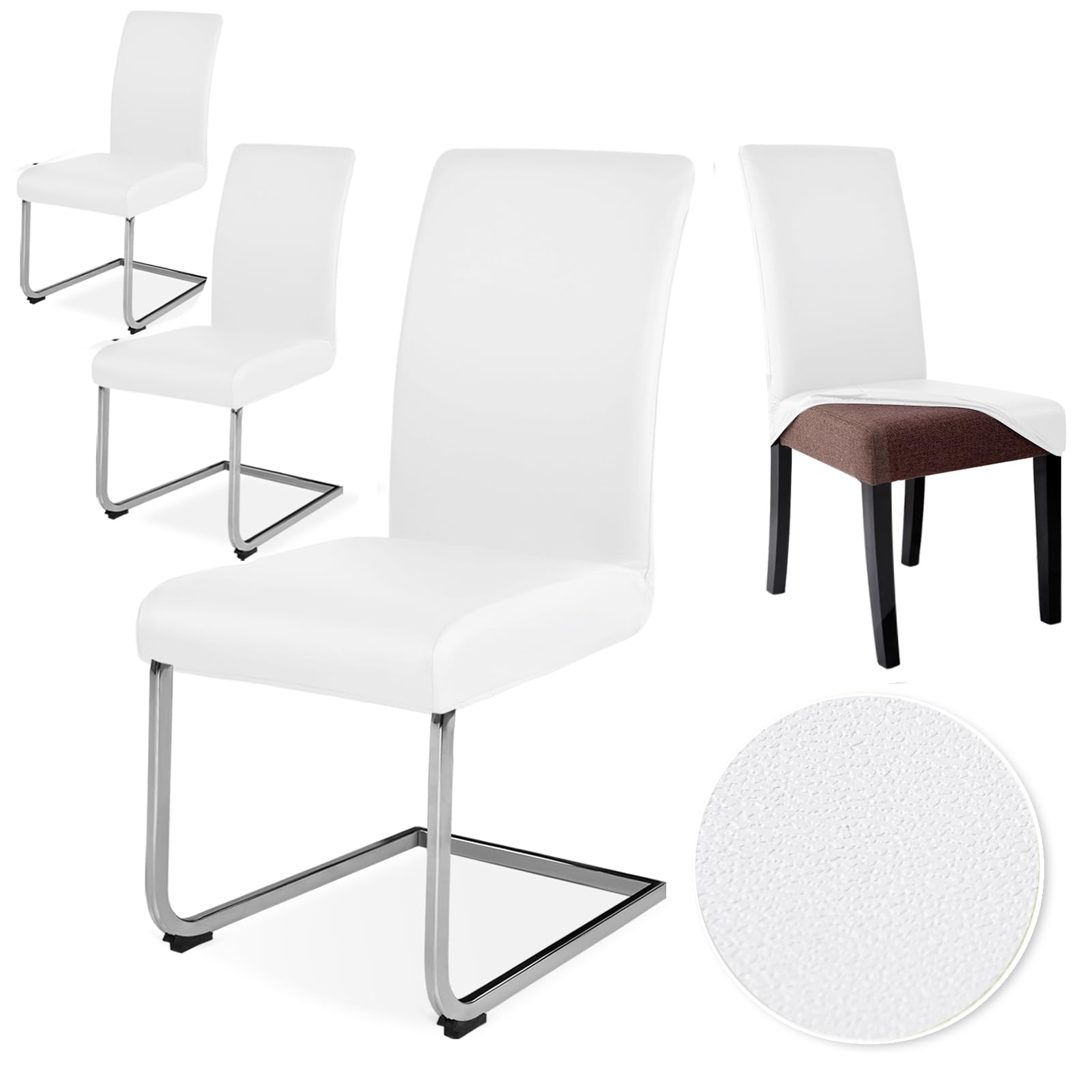 Alishomtll Fundas elásticas de PU para sillas, juego de 4, fundas de polipiel para sillas reclinables, impermeables, elásticas, universales, lavables, para comedor, cocina, restaurante, hotel, boda