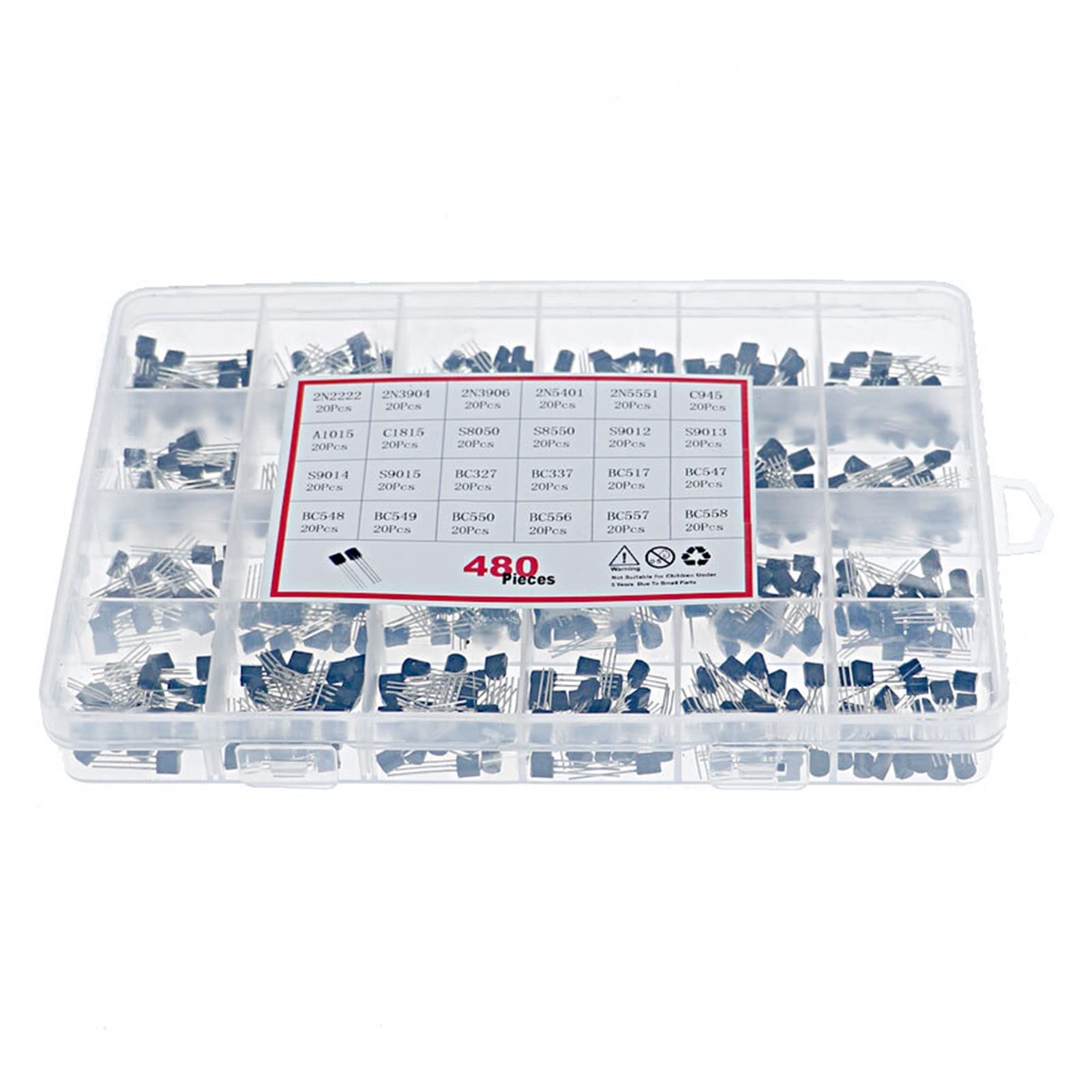 Lin 480pcs 24 Tipi di silicio in Linea NPN/PNP. Transistor Assortment Kit Pack 2N2222 Componenti e Forniture Componenti Attivi Going
