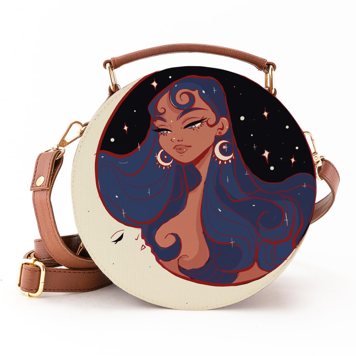 Kalankit Round Travel Shoulder Side Sling, Stylish Vegan Leather Crossbody Bag For Girls with Adjustable Strap | Women Sling with Detachable Shoulder Sling Zipper Bag | Flap Shoulder Bag | Moon Child (B0CYCN3LG7) Amazon Price History, Amazon Price Tracker