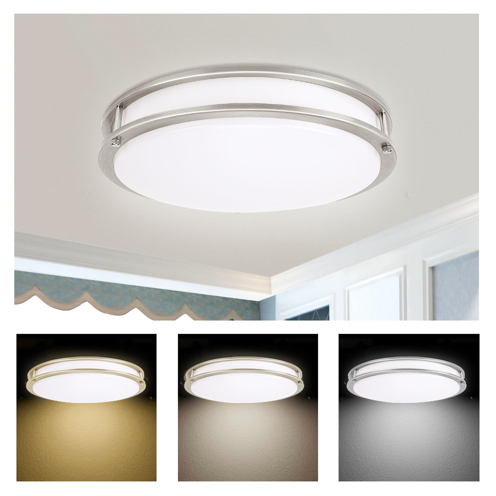 Sponsored Ad - 14 inch LED Flush Mount Ceiling Light Fixture, 3000K/4000K/5000K Adjustable Ceiling Lights, Dimmable Lighting for Bathroom Hallway Kitchen Stairwell, Brushed Nickel, ETL Listed