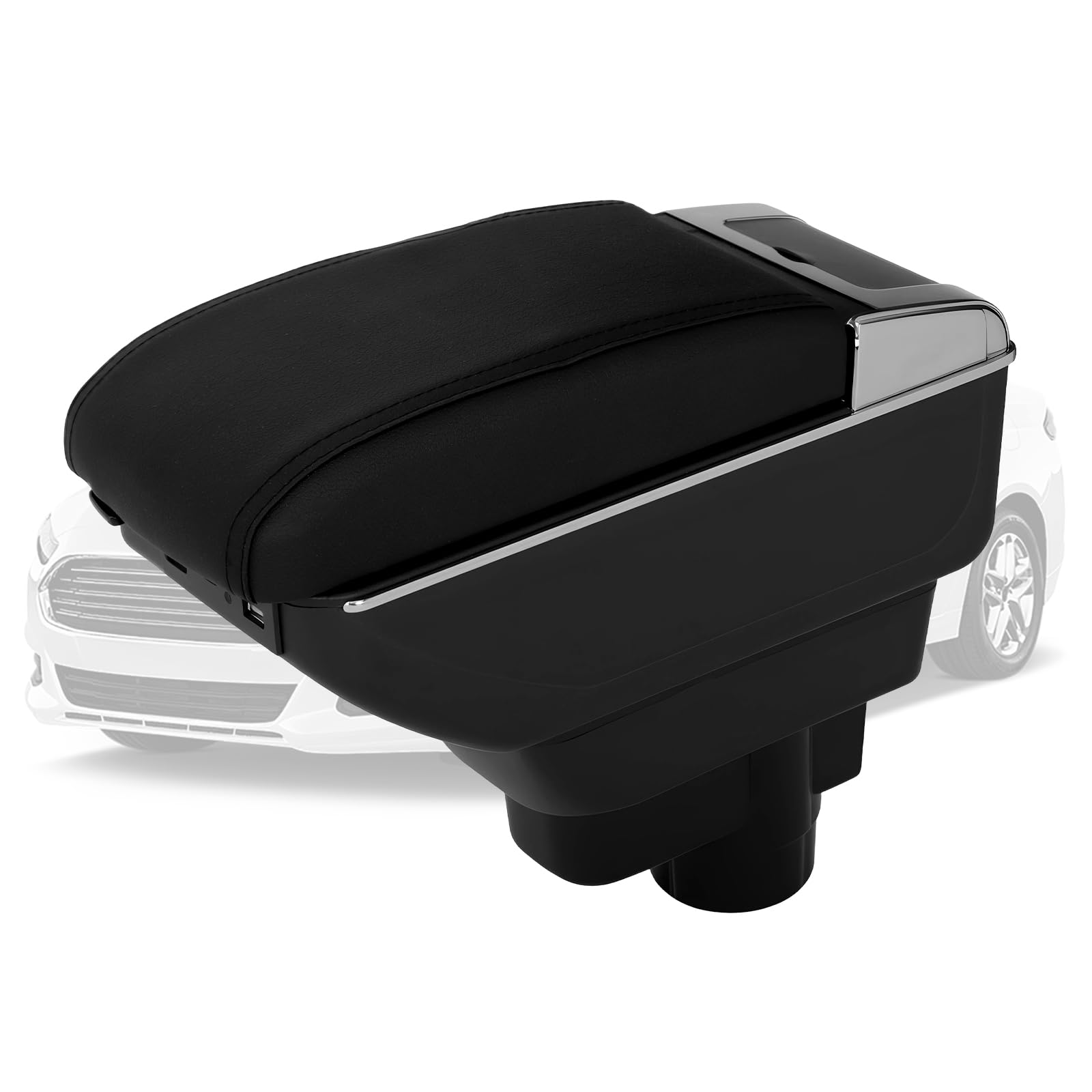 Mittelarmlehne für VW UP 2011-2023, Auto Armlehne Doppelschichtige Aufbewahrungsbox, Verstellbare Mittelkonsole, Kunstleder Schwarz
