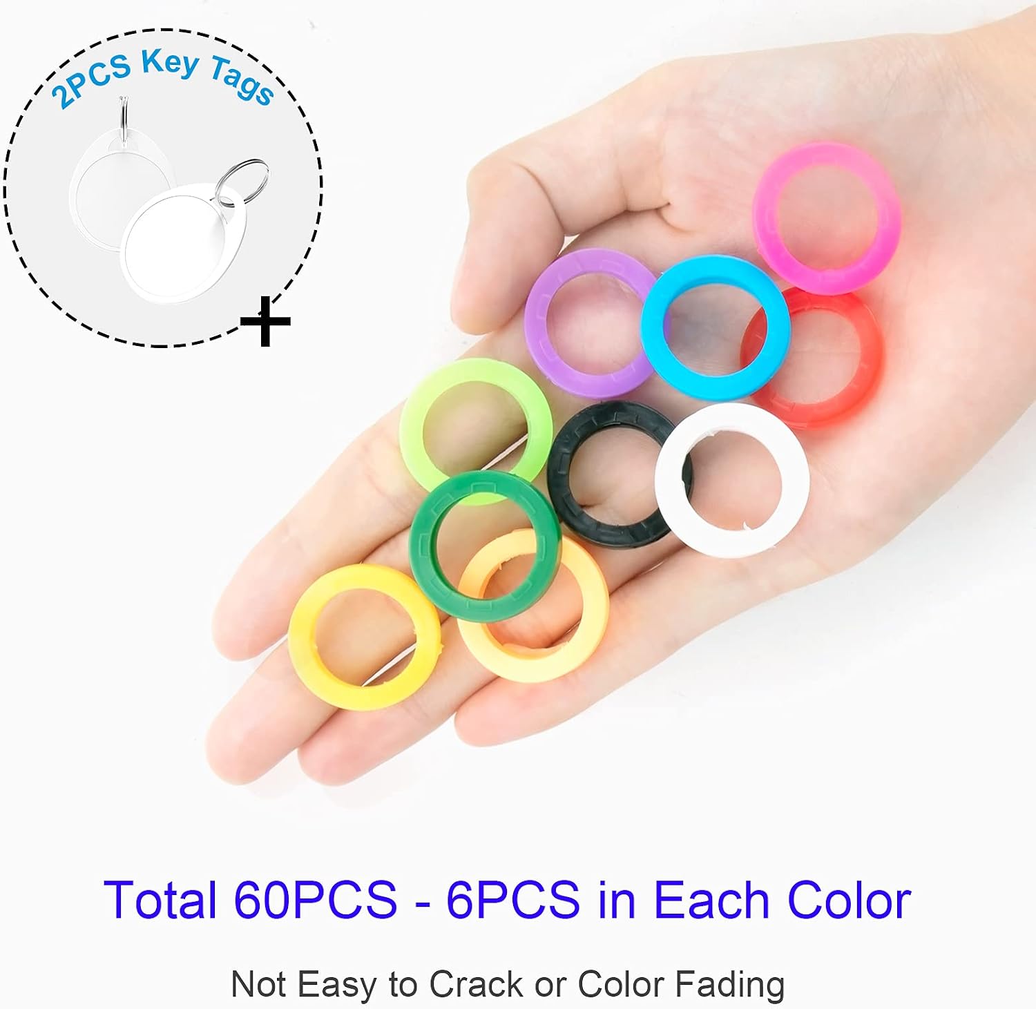 60PCS Key Cap Covers for House Keys, Rubber Key Covers Key Rings Key Identifier Key Label Tags in 10 Assorted Colors