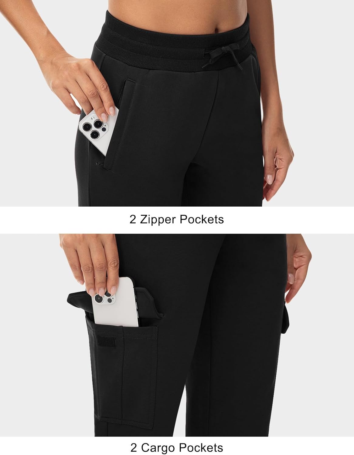 TBMPOY Women's Cargo Sweatpants Straight Leg High Waisted Wide Leg Athletic Pants Zipper Pockets Bottom Trendy Black XS - Image 4