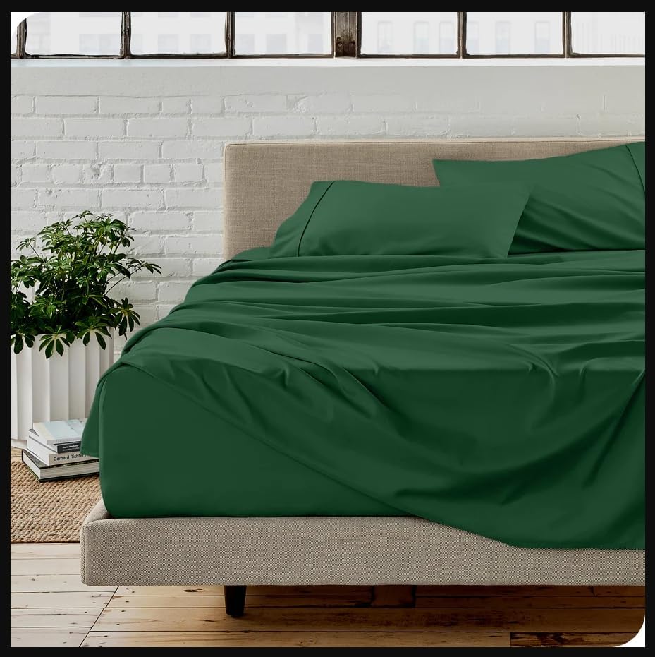 Linen Superstore 50/50 Cotton Percale Queen Waterbed Sheet Set with Free Stay Tuck Poles - Hunter Green