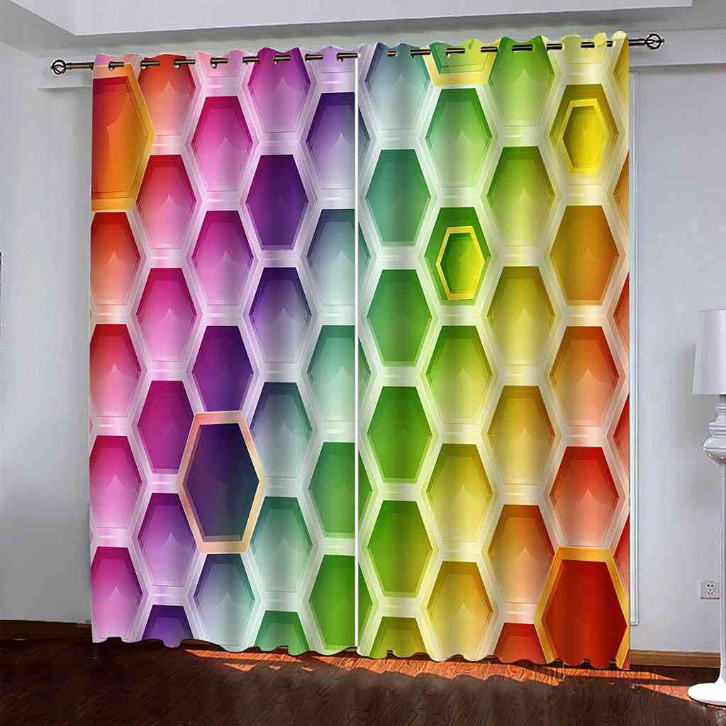 Rideaux occultants enfant 3D thermiques et phoniques géométriques pour chambre 140x160cm