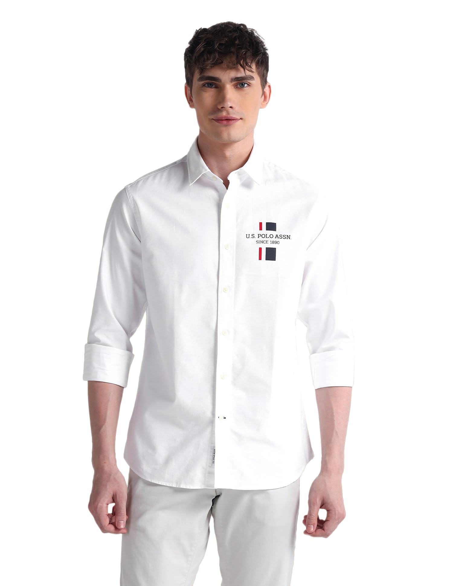 u.s. polo assn. Mens Cotton Regular Fit White Solid Collared Neck Long Sleeve Casual Shirts-picture-31