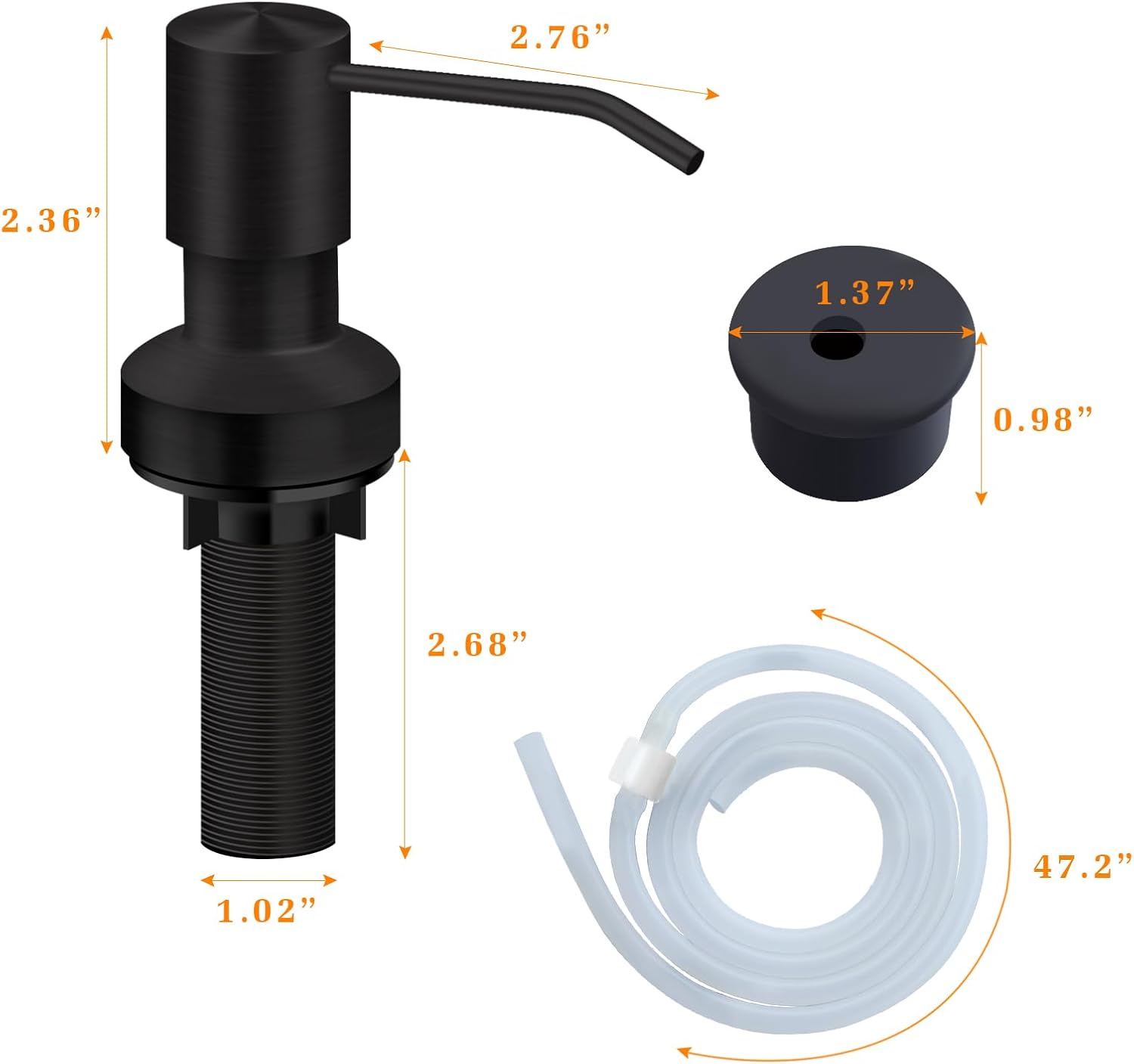 Sink Soap Dispenser for Kitchen Sink, Countertop Built in Sink Soap Dispenser with 47”Extension Tube kit, No Need to Fill The Little Bottle Again (Black) - Image 5