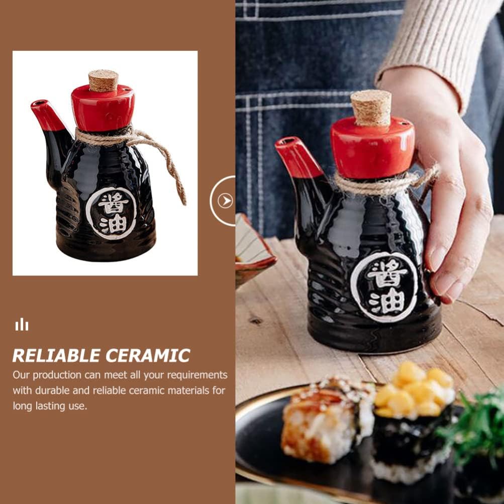 Luxshiny Japanese Style Ceramic Soy Sauce Vinegar Bottle 4.92X2.75X2.75 Inch Reusable Kitchen Dispenser for Cooking and Dining Seasoning
