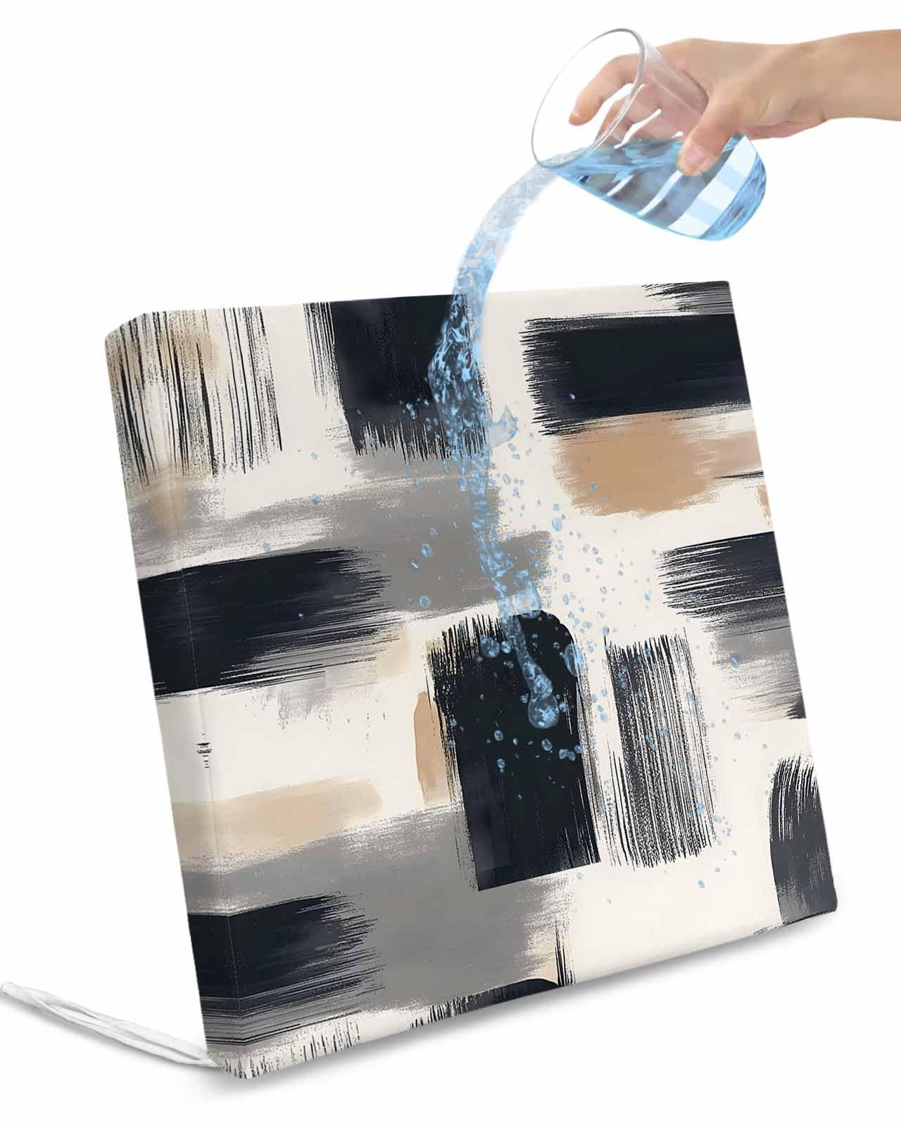 2 Pack Black Geometric Waterproof Cushion Covers with Ties, Outdoor Patio Chaise Lounge Chair Seat Cushion Slip Covers Replacement(Only Cover) Grey Modern Vintage Artwork 22