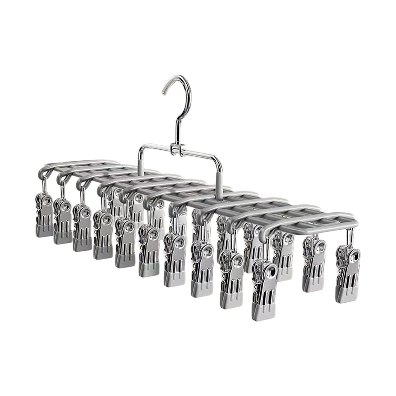 WGBOSMG Space Saving 20 Clip Clothes Drying Hanger, Coated Sock Dryer Rack with Hook for Small Laundry Items Daily Sock Drying Hanger Laundry Clip Rack Underwear Small Garment Dryer Balcony Organizer