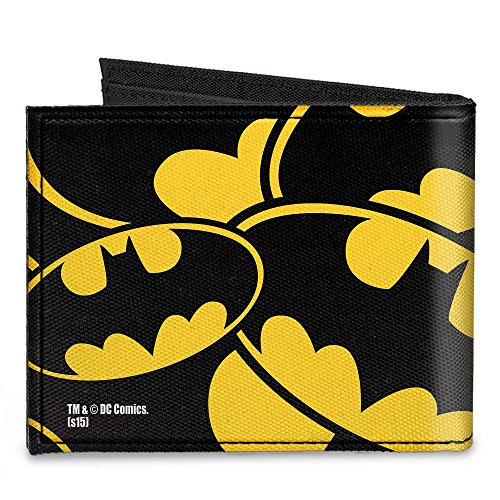 Buckle-Down Canvas Bi-fold Wallet-Bat Signals Stacked Yellow/Black2