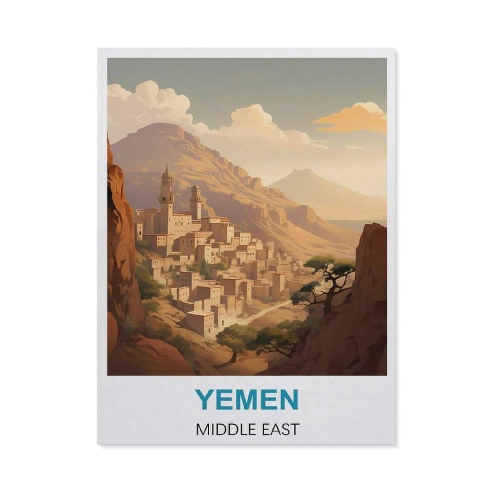 BEAYODKP 5D Diamond Painting，Yemen Middle East Vintage Travel Poster，Diamond Embroidery Cross Stitch（50 x 60 cm/19.68 x 23.62 inches）-BW51