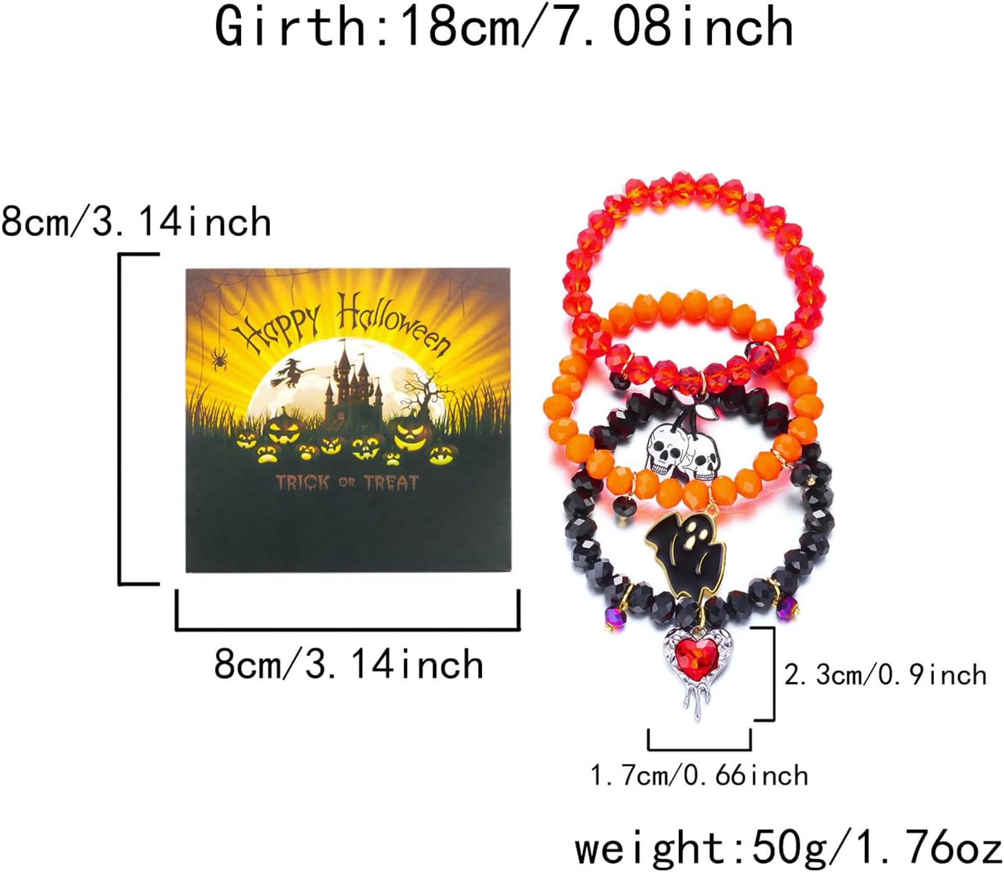 Halloween Charm Bracelets Pumpkin Ghost Bat Skull Stretch Stackable Bracelet Cute Spooky Halloween Costume Accessories - Image 6