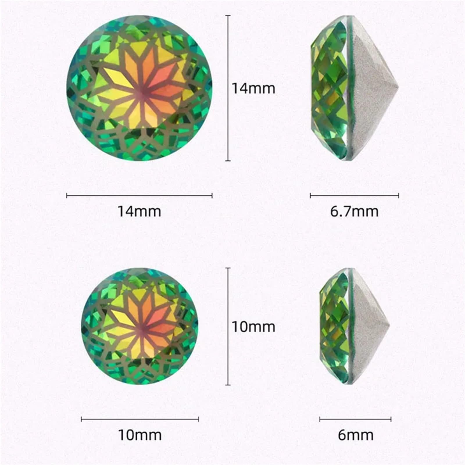 przyszyć dżetów, Kryształki szklane z okrągłymi pazurkami do przyszywania, wielokolorowe, 8-14 mm, opakowanie 10 sztuk(Light of Heaven,10PCS-8MM)