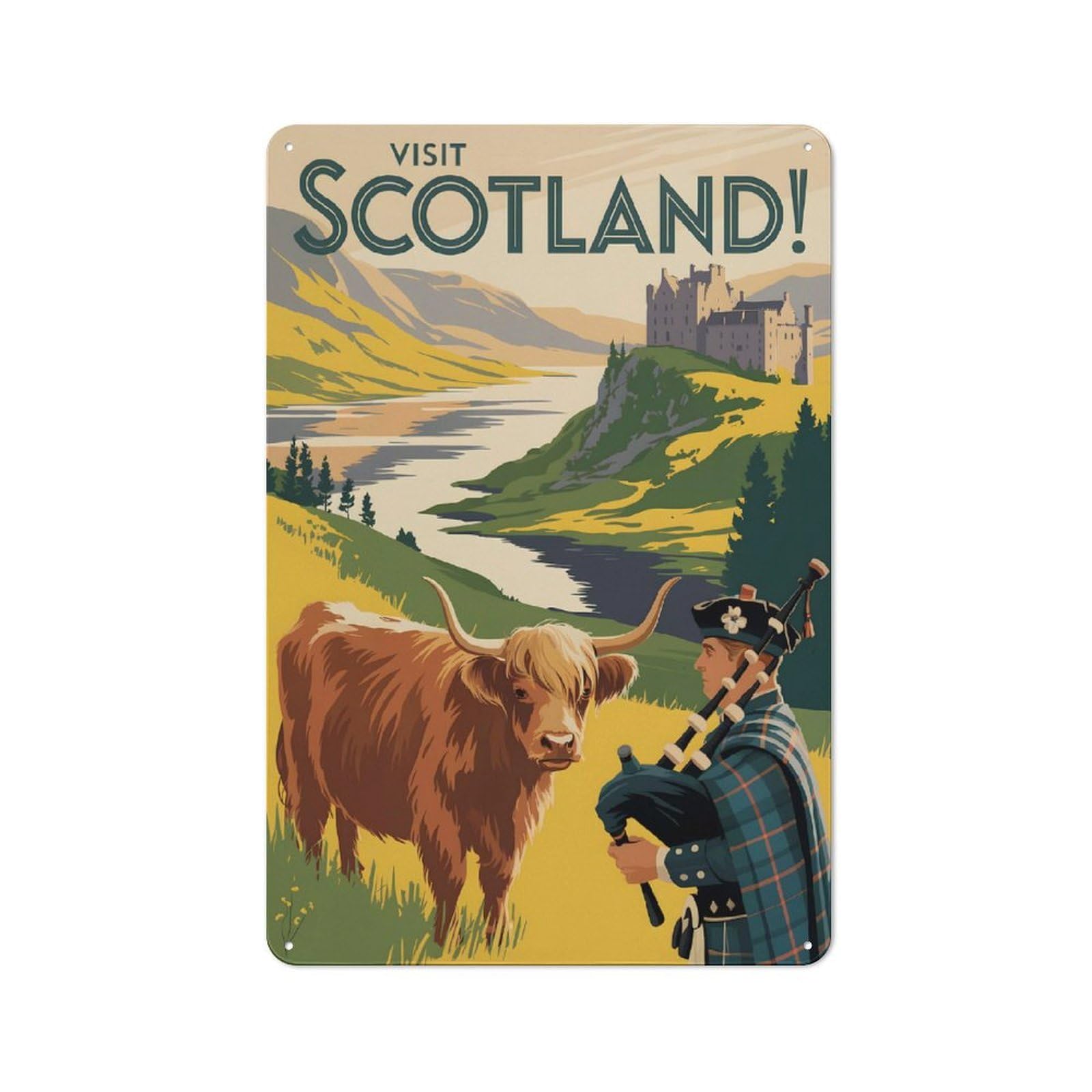 Junmoney Style-4 Urban Visit Scotland Vintage Travel Decorative Metal Plaque 30X20cm, Urban Room Decor For Flat, Bar, Studio Or Gallery Wall