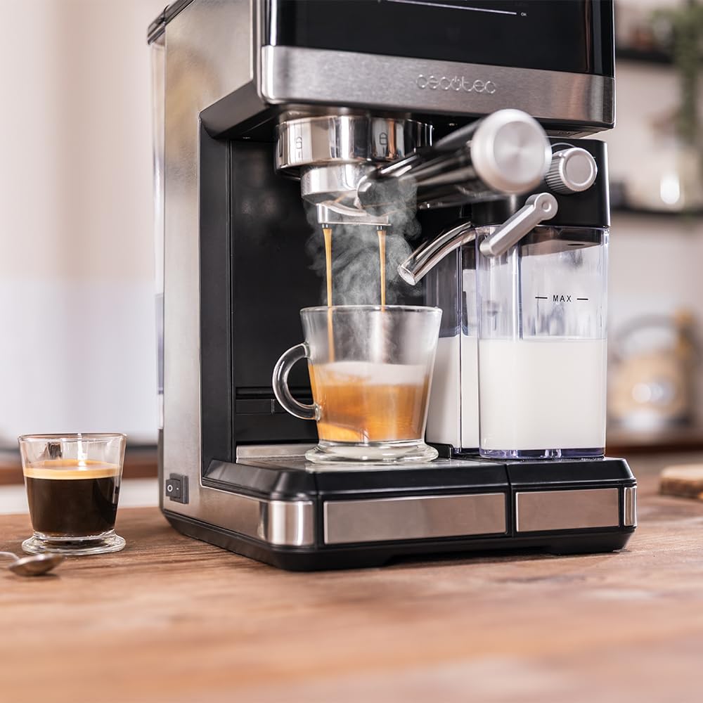 Cecotec Cafetera Express Power Espresso 20 Touch & Cream +. 1350W, 20Bares, Pantalla Táctil Recetario, Espumador, Thermoblock, Depósito Leche 500ml, Agua 1.8L, Autolimpieza, Accesorios