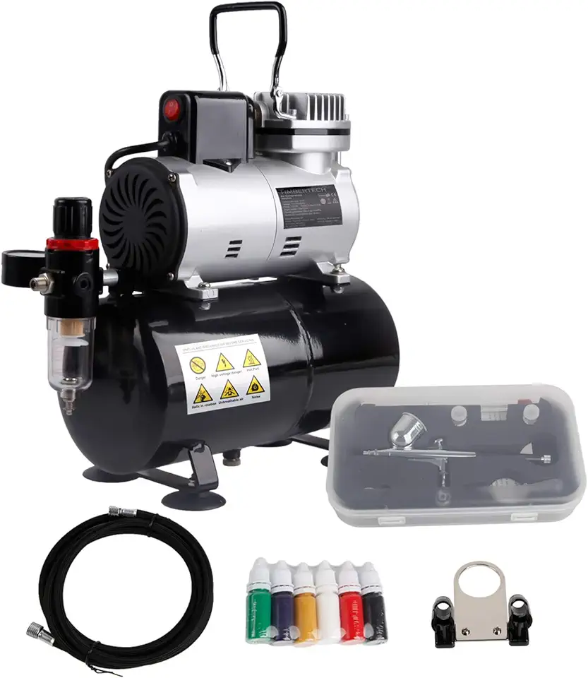 TIMBERTECH ABPST08K Compressor de aerógrafo conjunto completo com ventilador de refrigeração atualizado mini compressor pistola de aerógrafo e acessórios de aerógrafo