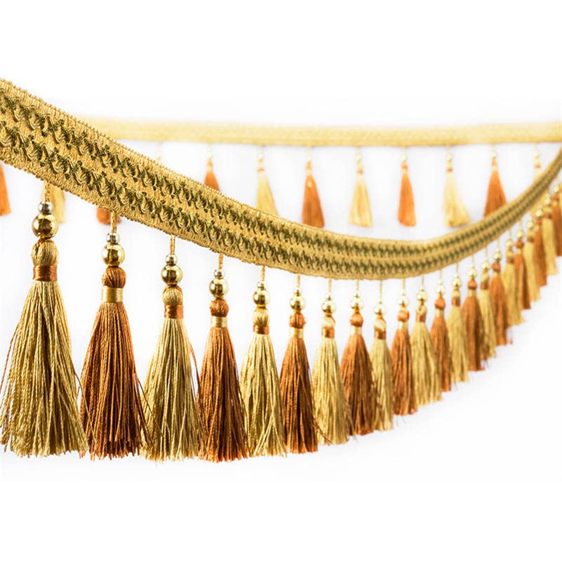 Fringe Trin Tassel, kurtyna koronka, 1 -metrowa kurtyna brzęczona warkocz z frędzlami szycie obrzeża dekoracyjna wstążka do abażury akcesoria (kolor: złoto) (kolor: złoto)