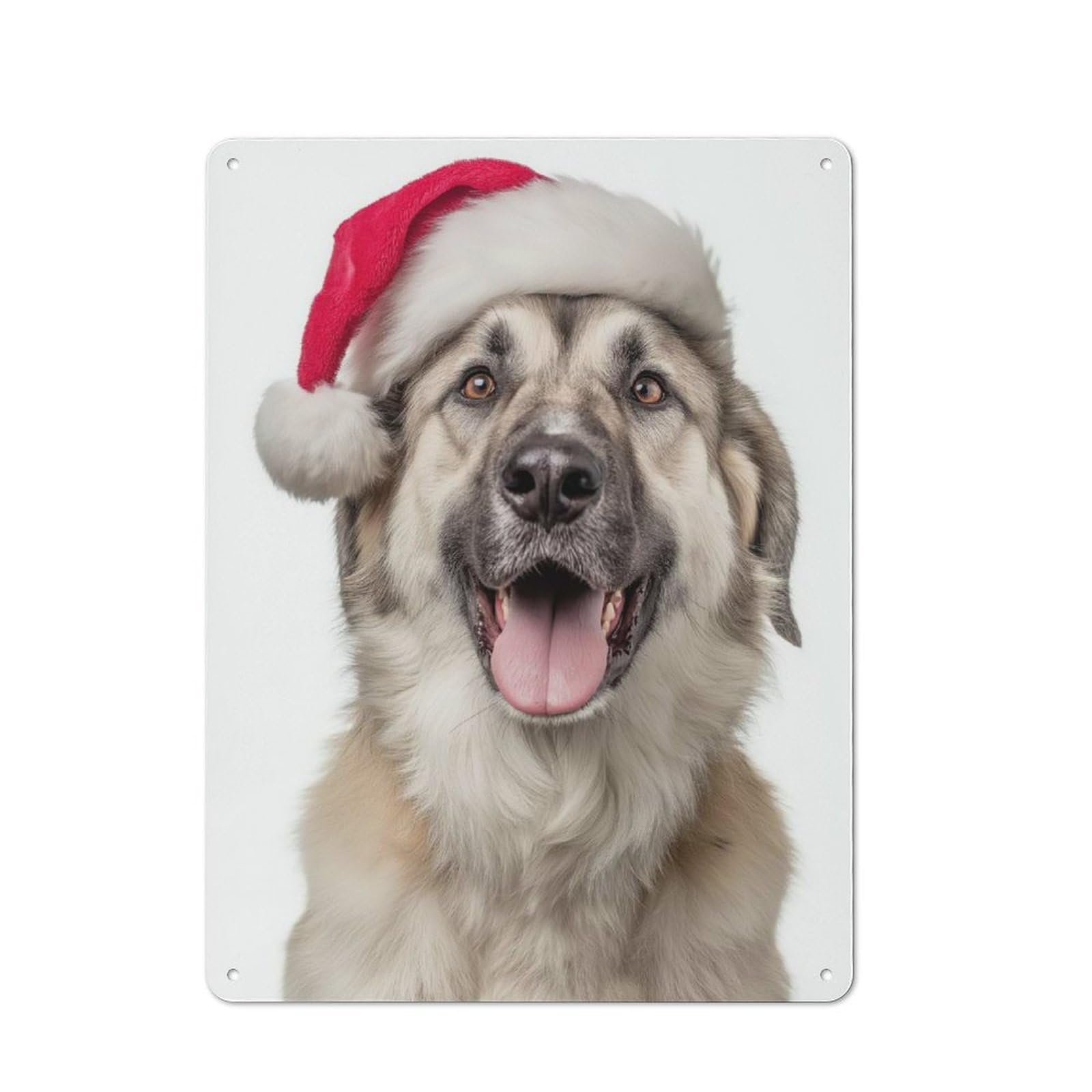 Junmoney Anatolian Shepherd Dog With Santa Hat Metal Wall Sign 40X30cm Featuring For Living Room Wall, For Decorating Living Rooms And Feature Walls