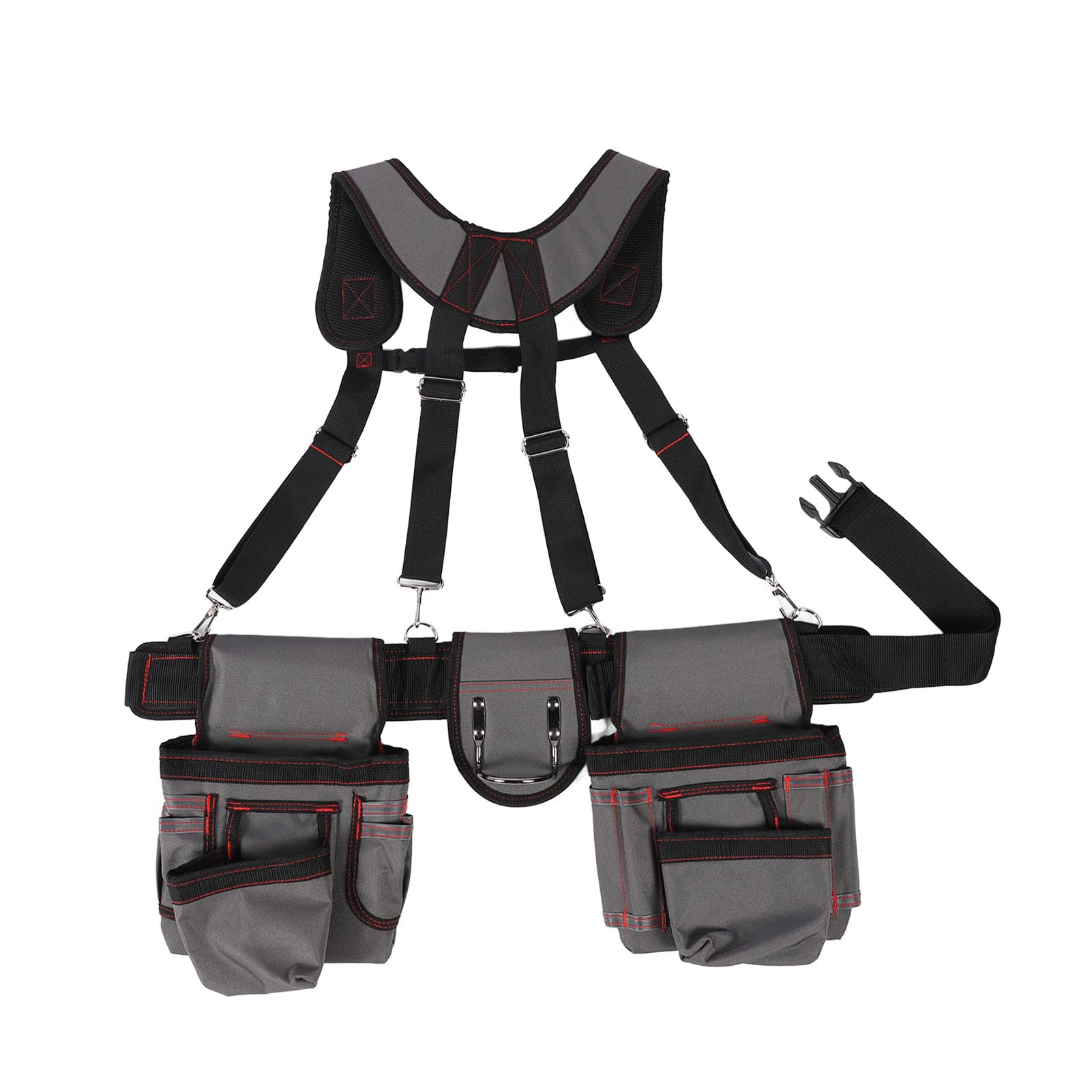 Ceinture à Outils pour Hommes, Ceinture à Outils Professionnelle, Pochette de Charpentier Robuste avec Bretelles, Porte-marteau et Poches Polyvalentes, en Polyester et Nylon, Réglable pour