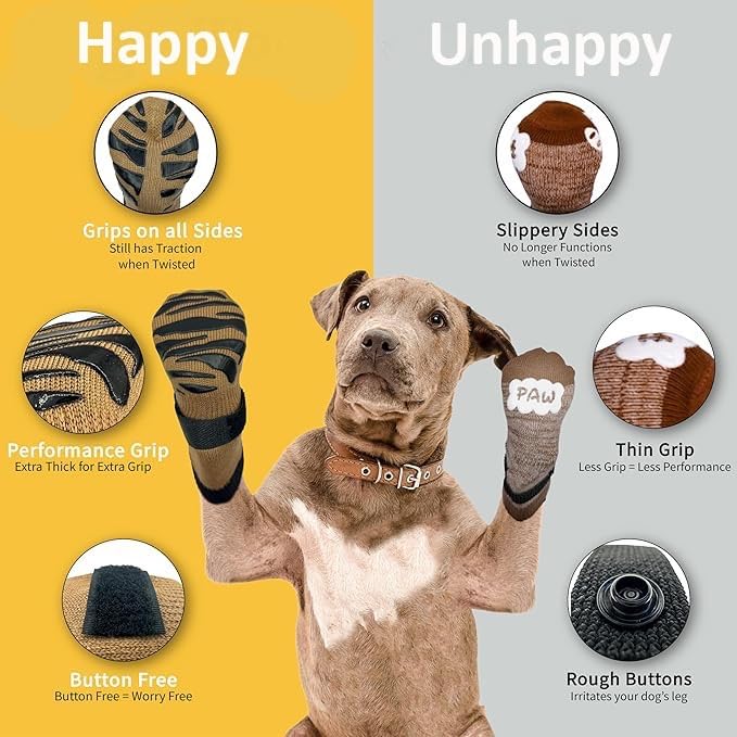 Image of KUTKUT Anti Slip Dog Socks with Four Sides Grips for Hardwood Floors, Extra Traction Control No Twist - Dog Socks Paw Protector for Hot Pavement to Prevent Licking Paws for Small Medium Dogs(Size: S)