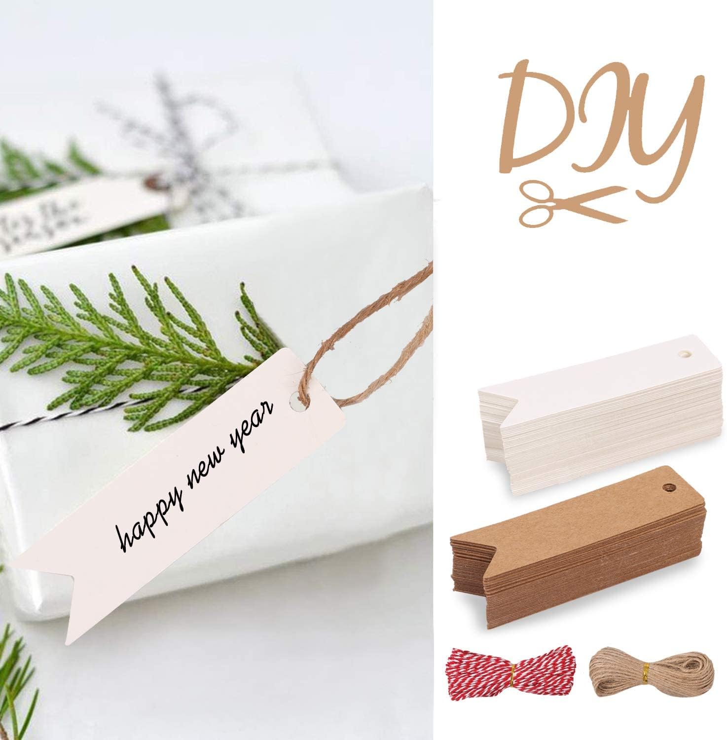 Geschenkanhänger Kraftpapier 9x4cm - 200 Stück Mit Juteschnur 5 Farben