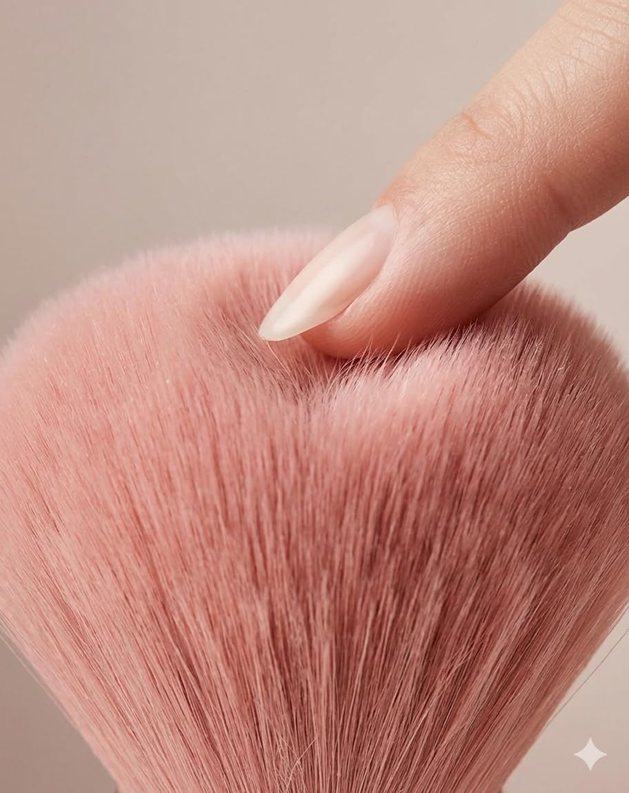 Bledo Acrylic Nail Cleaning Brush, Kabuki Brush for Removing Dust, Soft Bristles, Pink Design