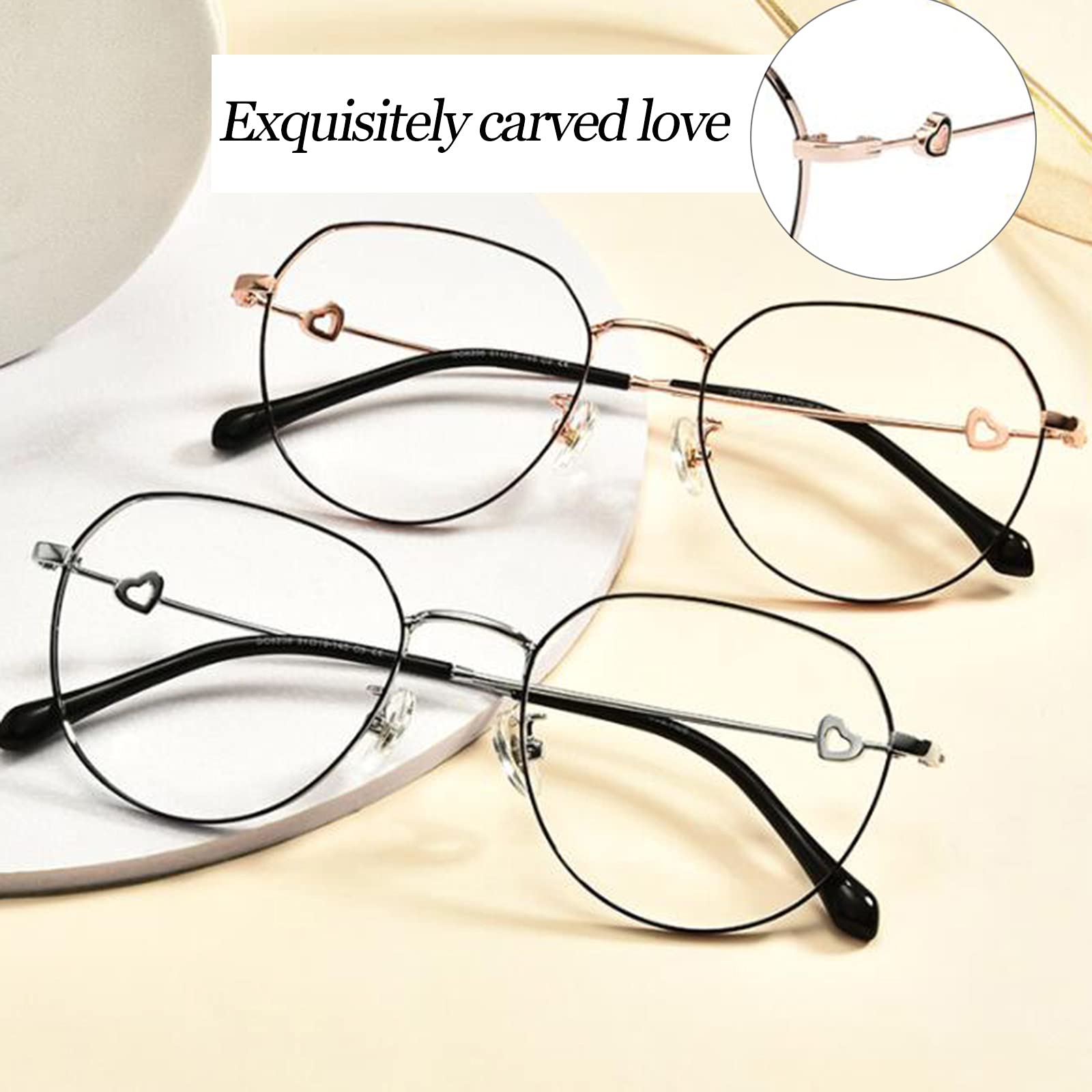 Duże Okulary Do Czytania Z Blokadą Niebieskiego Światła Dla Kobiet, +1,5 Fashion Love Metal Frame Anti Eye Strain Computer Reader/D/3