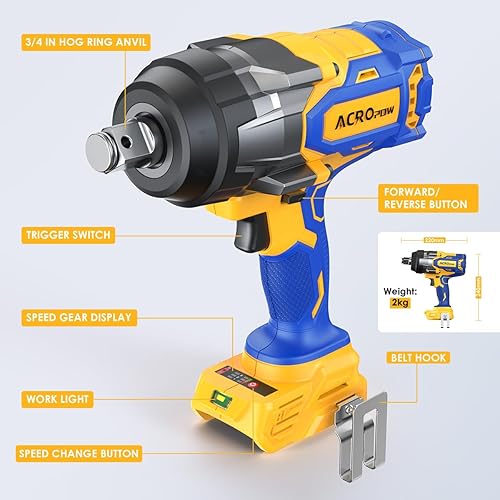 Miniatura 2 de Llave de impacto inalámbrica compatible con batería DEWALT de 20 V MAX, destornillador de impacto de alto par sin escobillas de 3/4 pulgadas, 1850