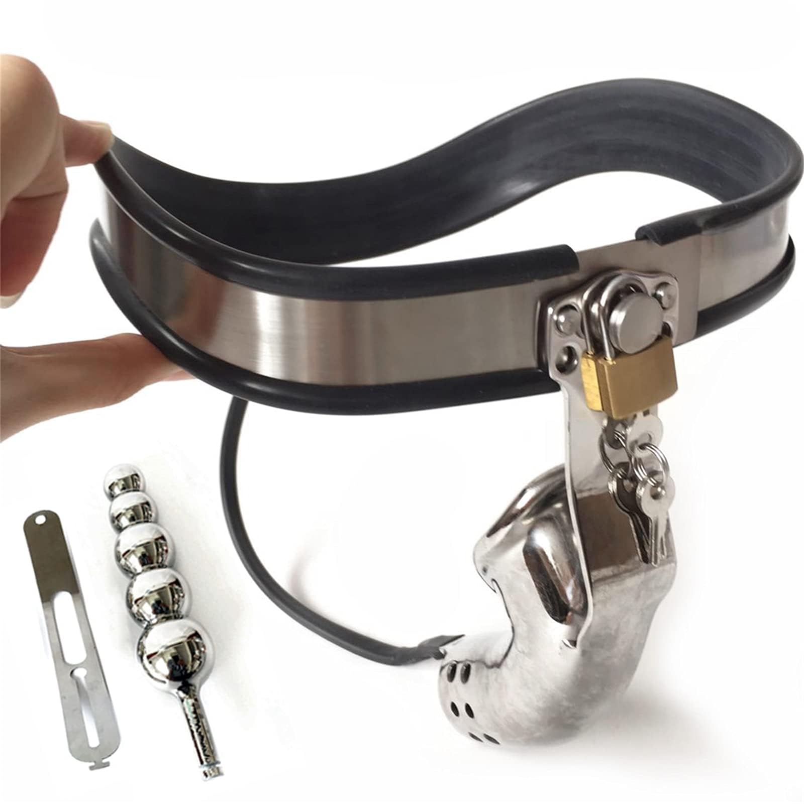 Set Di Giocattoli Sessuali Per Bondage Maschile Con Cintura Di Castità In Acciaio Inossidabile Da 60-150 Cm, Incluso Plug Anale Rimovibile, Gabbia Per Il Pene E Set Di Ritenuta