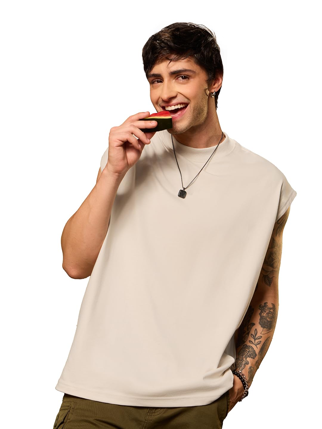 the souled store Oversized Vest: Men and Boys Sleeveless Round Neck Solid Cotton Casual Lightweight Drop Shoulder Streetwear Trendy Oversized Vests-picture-30