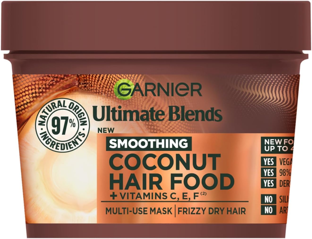 Hair Mask For Frizzy Curly Hair, Ultimate Blends 3-In-1 Coconut Hair Food Treatment, 98% Natural Origin Ingredients To Smooth And Nourish Hair Without Weight, Vegan Formula, 400ml Plastic Tub