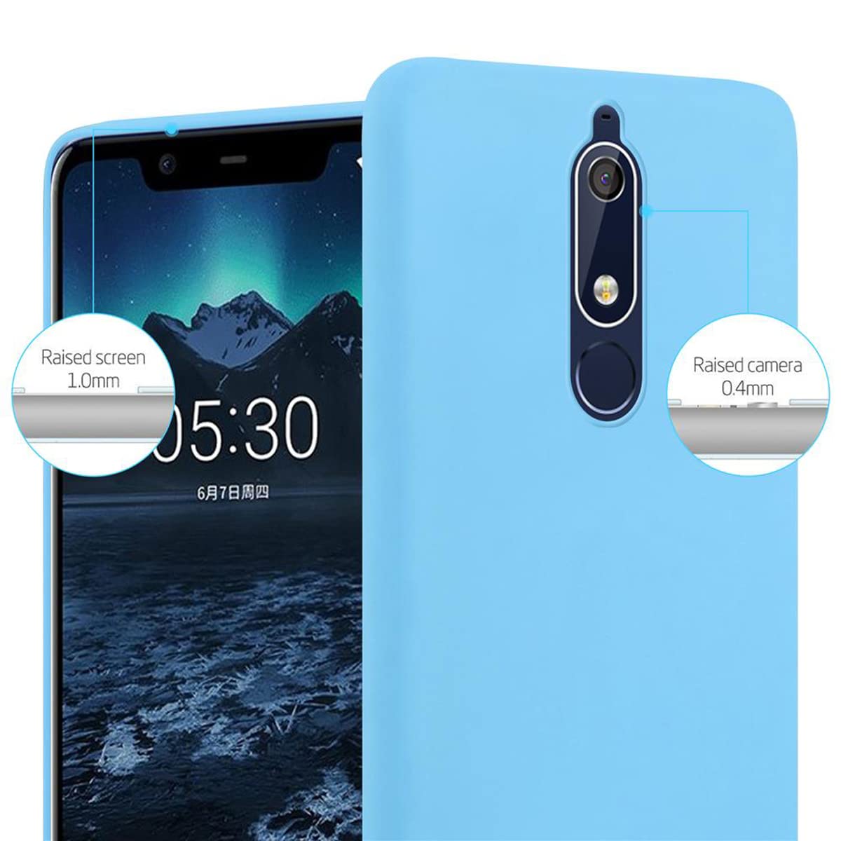 Cadorabo Custodia per Nokia 5.1 / Nokia 5 2018 in CANDY BLU - Morbida Cover Protettiva Sottile di Silicone TPU con Bordo Protezione - Ultra Slim Case Antiurto Gel Back Bumper Guscio