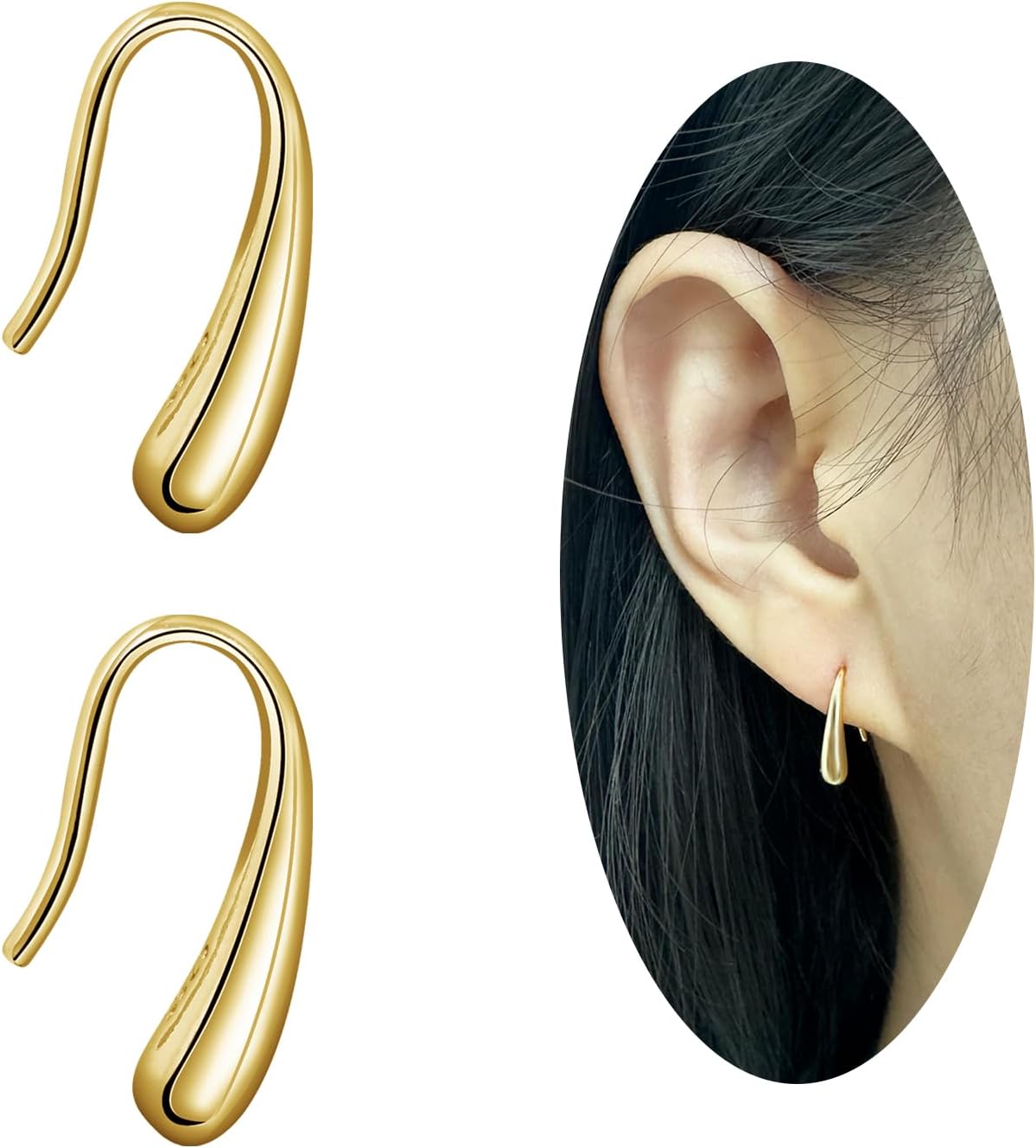 Tiny Pull Through Earrings Simple 925 Sterling Silver Earrings Minimalist Teardrop Threader Earrings for Women Trendy -Gold & Silver