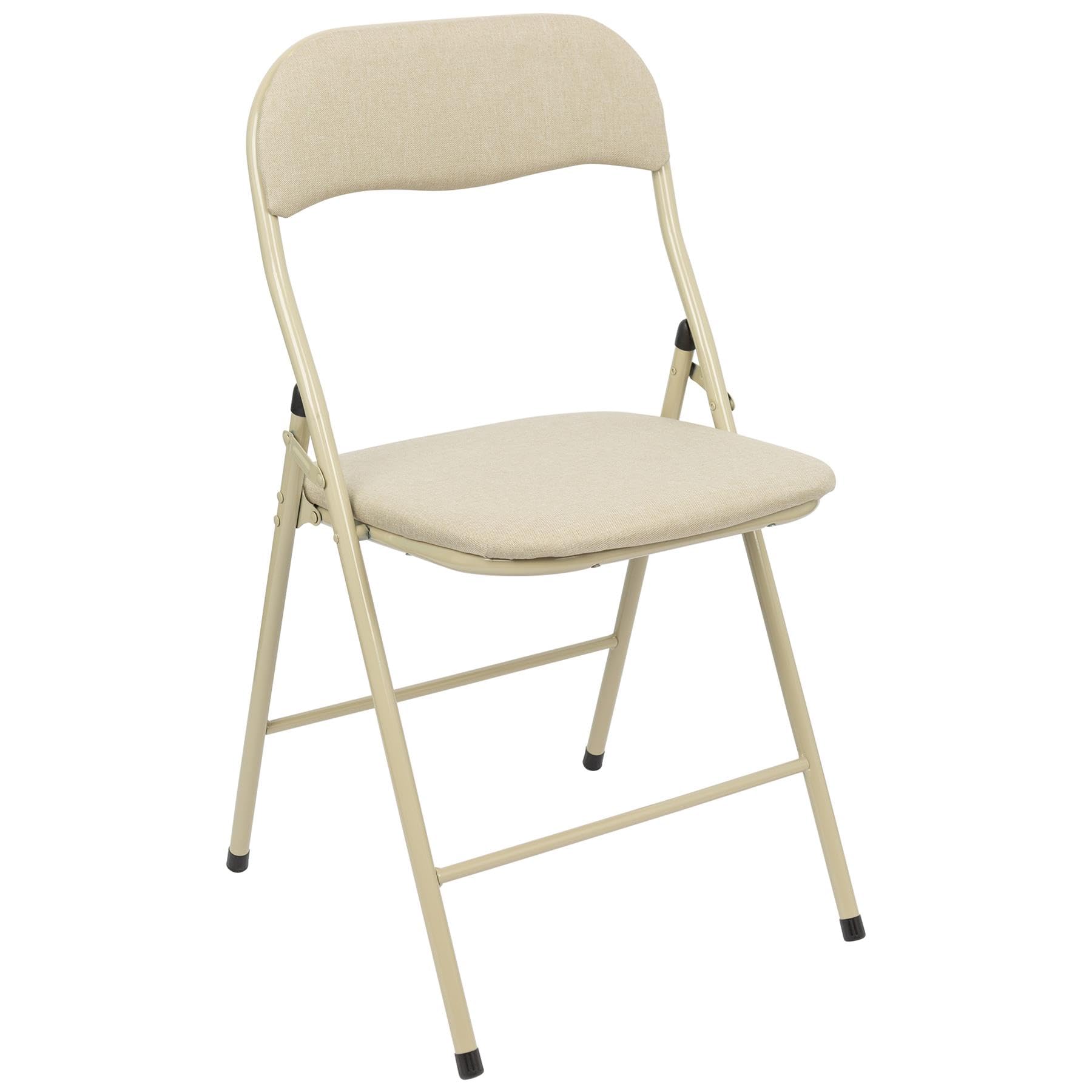 Harbour Housewares Fabric Padded Folding Chair - Beige - Cushioned Foldable Chair with Metal Frame Fabric Upholstered Seat Folding Seats Indoor for Home, Dining, Office โ image 1