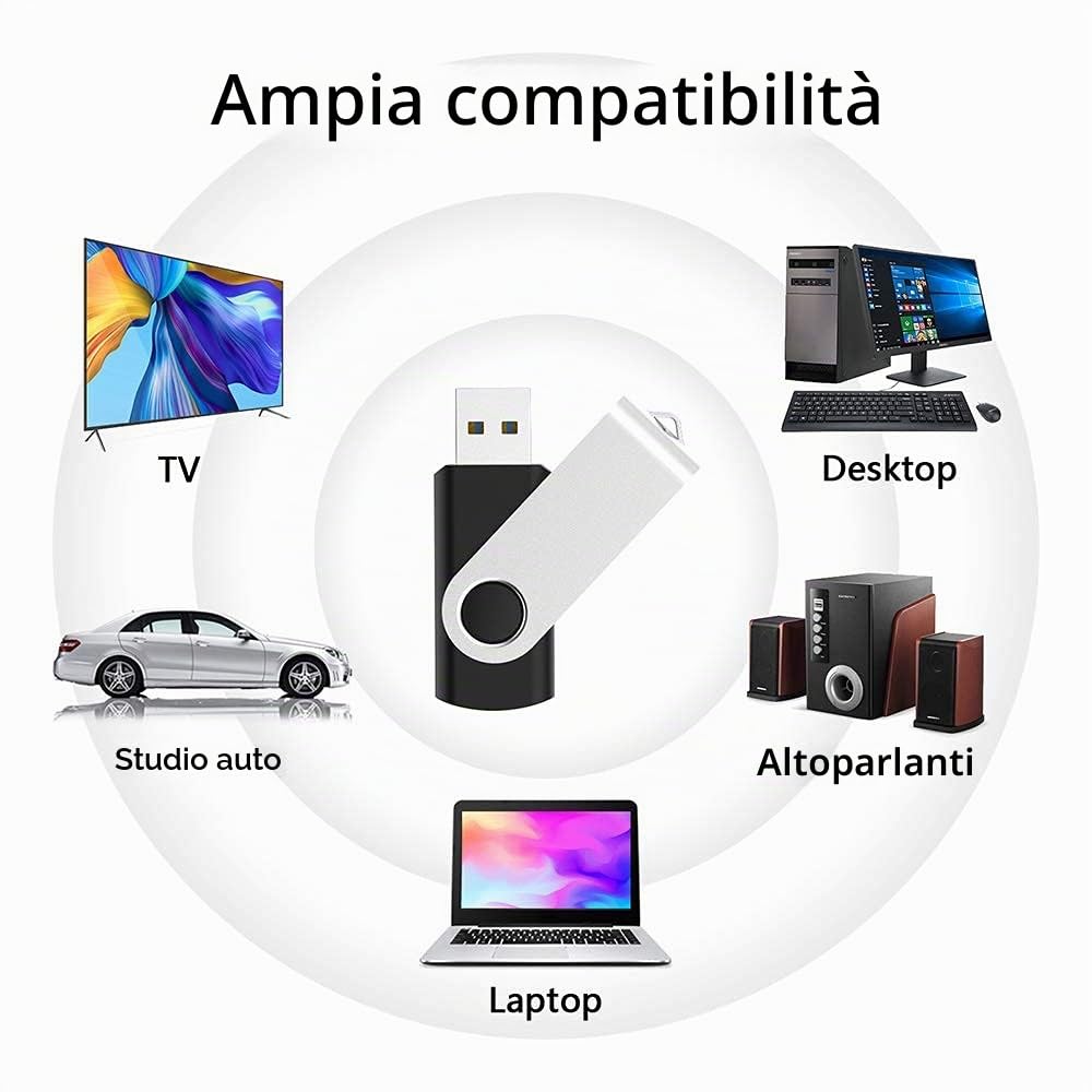 RAOYI Chiavette USB 2.0 4 GB, 20 Pezzi, Clip Girevole in Metallo, Nere | 20 Chiavette USB 2.0 da 4 GB con Clip Metallica a 360°, per Documenti, Foto, Musica e Distribuzione di File