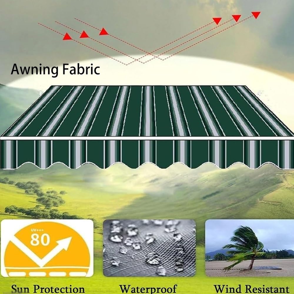 Telo di Ricambio per Tenda da Sole Retrattile Manuali 200 250 300cm Tenda da Sole di Ricambio da Patio, Telo di Ricambio per Tenda da Sole A Bracci(Stripe 6,10x6.5ft/300x200cm)
