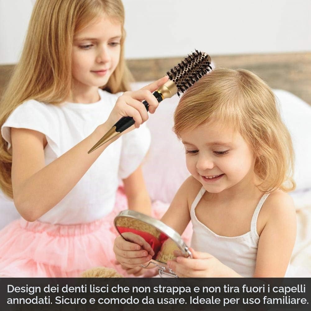 Spazzole Rotonde, 4Pcs Spazzola per Capelli Rotonda in Ceramica Termica per Asciugatura a Soffio, Portatile Anioni Professionali Pettine per Parrucchiere Grandi Styling Pettine,d'oro