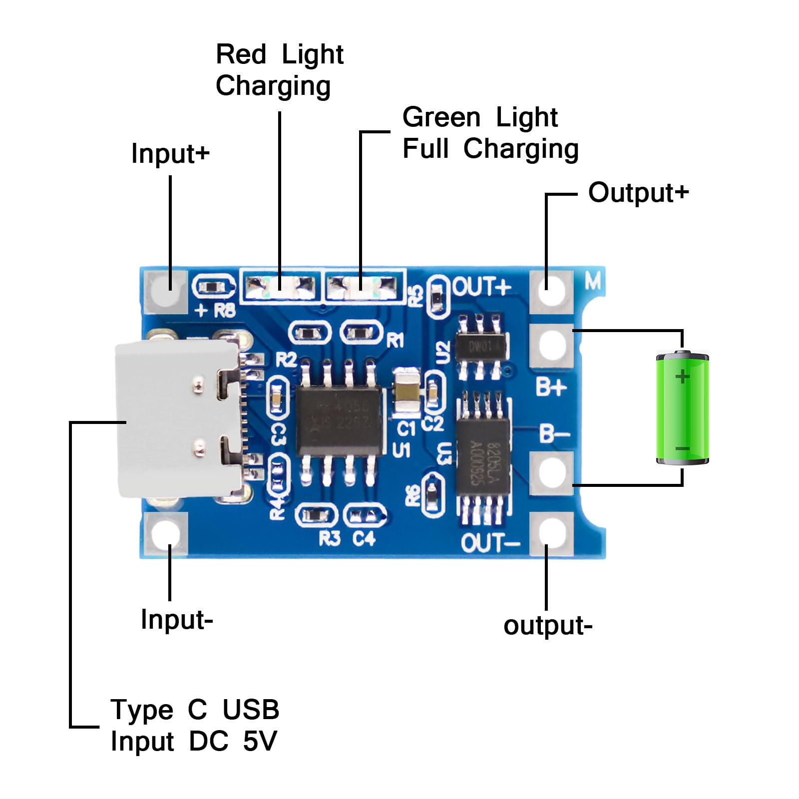 10 pezzi USB C 5V 1A LiIon batteria al litio scheda caricabatterie modulo con doppia funzione di protezione