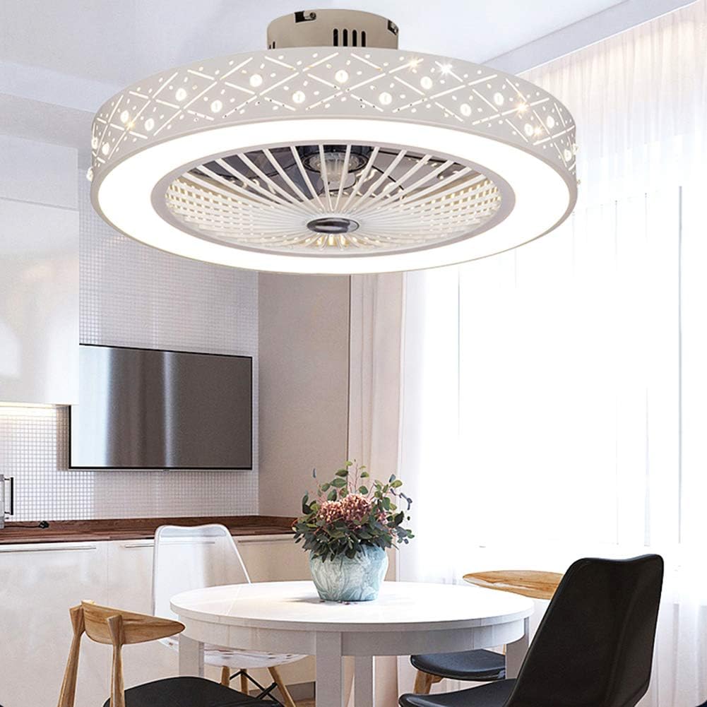 Best Ceiling Fan with Lighting, LED Fan Chandelier, Ceiling Lighting, dimmable with Remote Control, 3 Files, Adjustable Wind Speed, Modern bedroom（2 * 32W,22 inches） (white3)