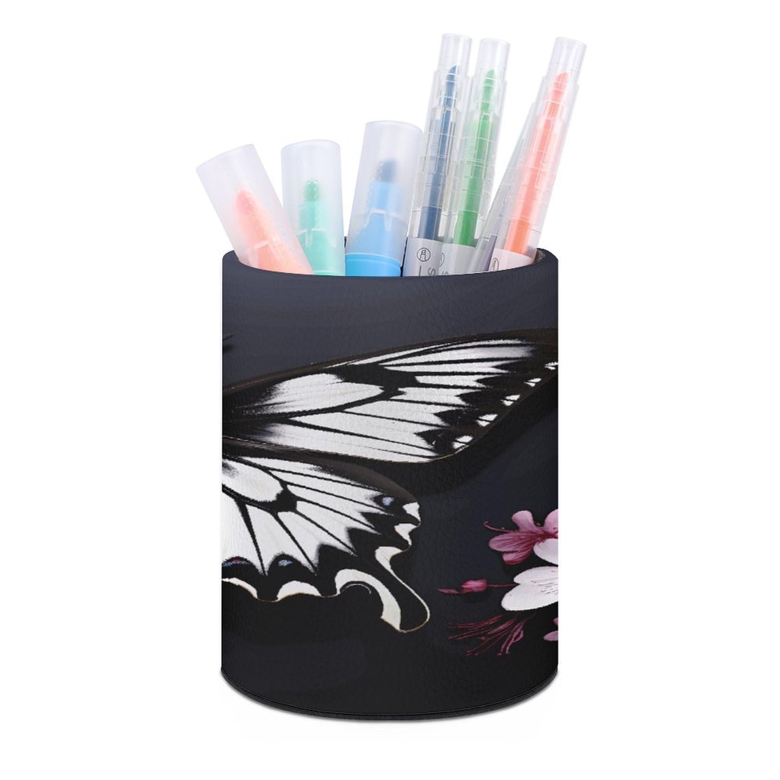 Fini le bureau en désordre grâce au porte-stylos rond papillon noir et blanc